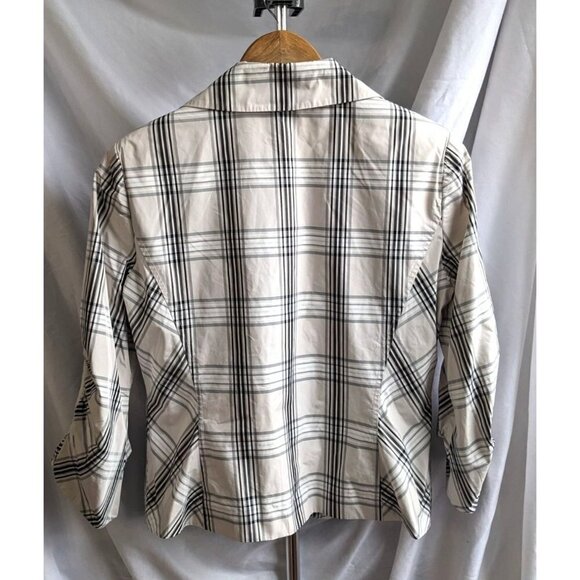 Vintage 90s DONNA DEGNAN Cream & Gray Plaid Windbreaker Blazer Size 10 - Picture 11 of 11